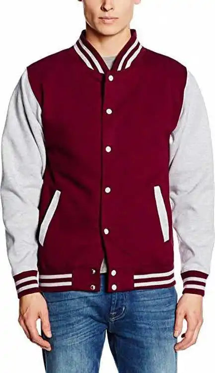 Just Hoods Jha043 Letterman Jacket - Burgundy Heather Gray