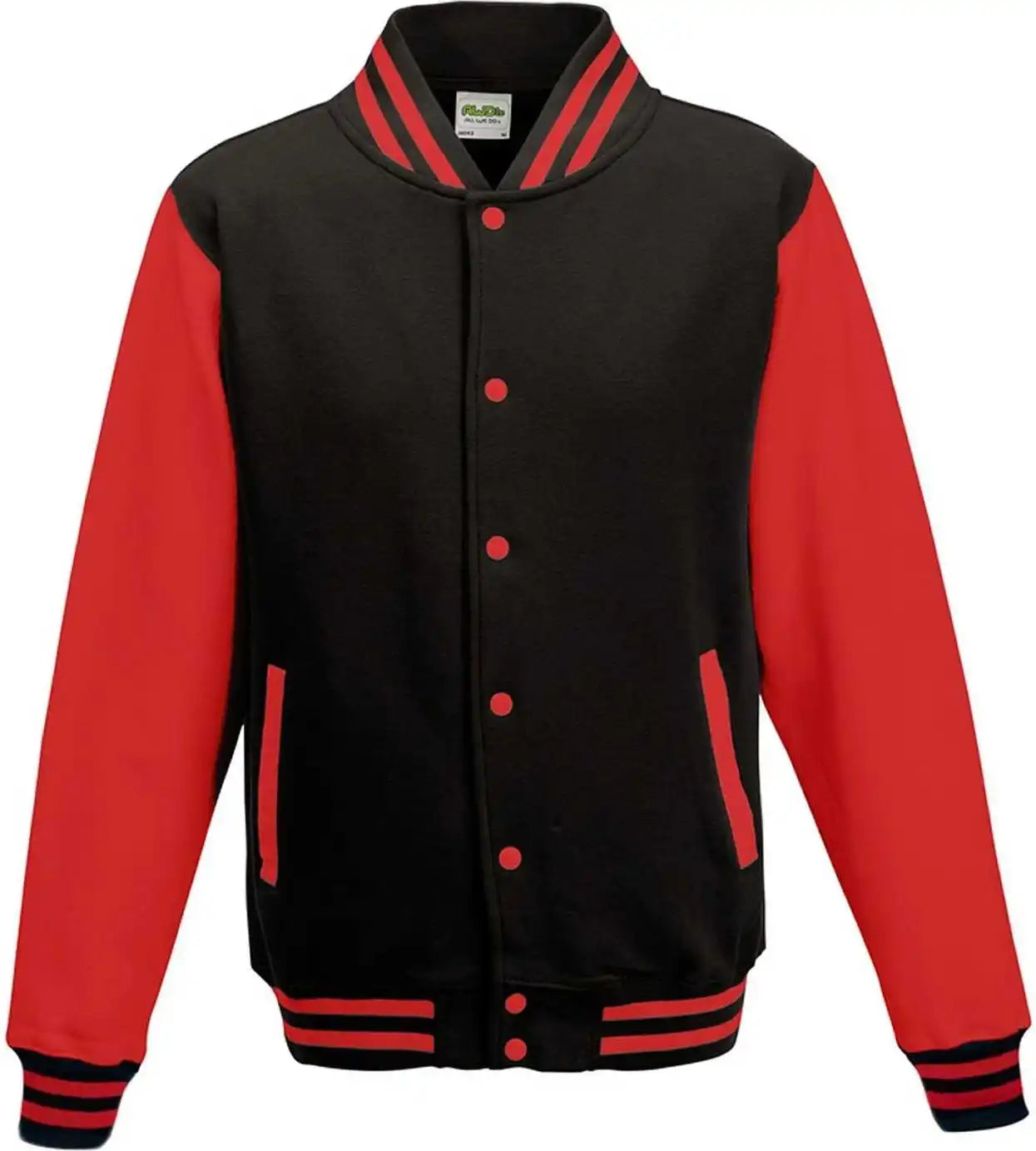 Just Hoods Jha043 Letterman Jacket - Jet Black Fire Red