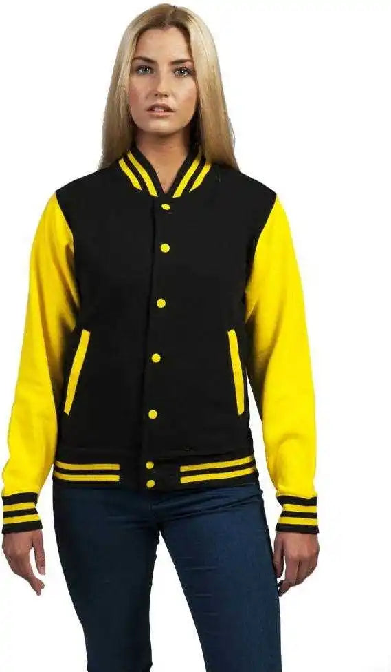 Just Hoods Jha043 Letterman Jacket - Jet Black Sun Yellow