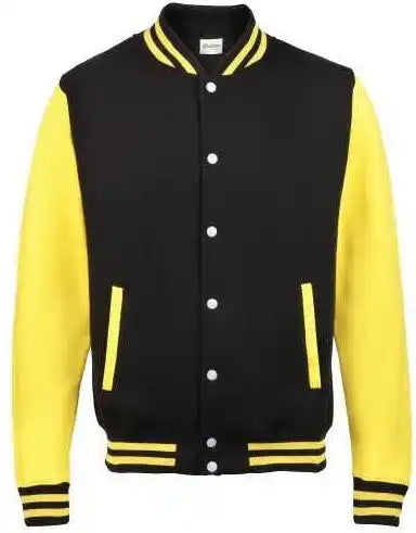 Just Hoods Jha043 Letterman Jacket - Jet Black Sun Yellow