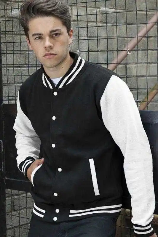 Just Hoods Jha043 Letterman Jacket - Jet Black White