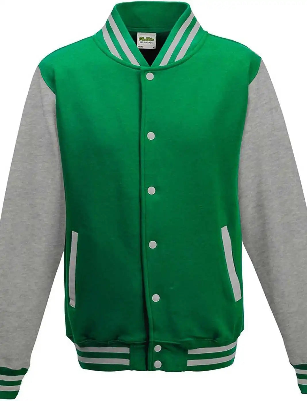 Just Hoods Jha043 Letterman Jacket - Kelly Green Heather Gray