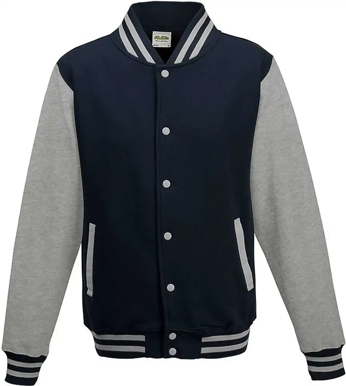 Just Hoods Jha043 Letterman Jacket - Oxford Navy Heather Gray