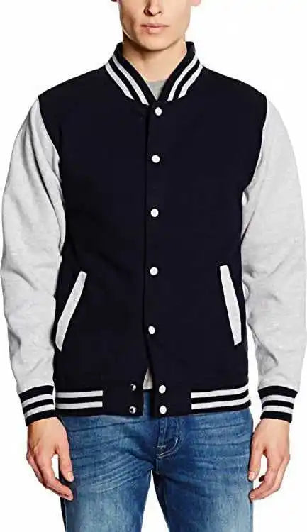 Just Hoods Jha043 Letterman Jacket - Oxford Navy Heather Gray