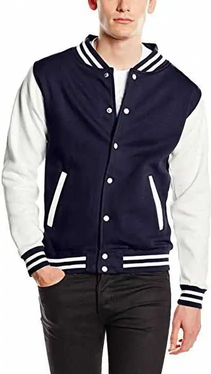 Just Hoods Jha043 Letterman Jacket - Oxford Navy White