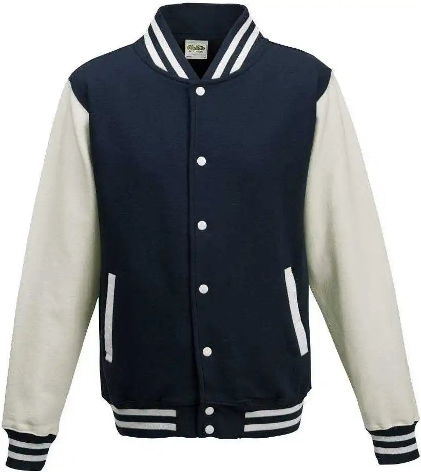 Just Hoods Jha043 Letterman Jacket - Oxford Navy White