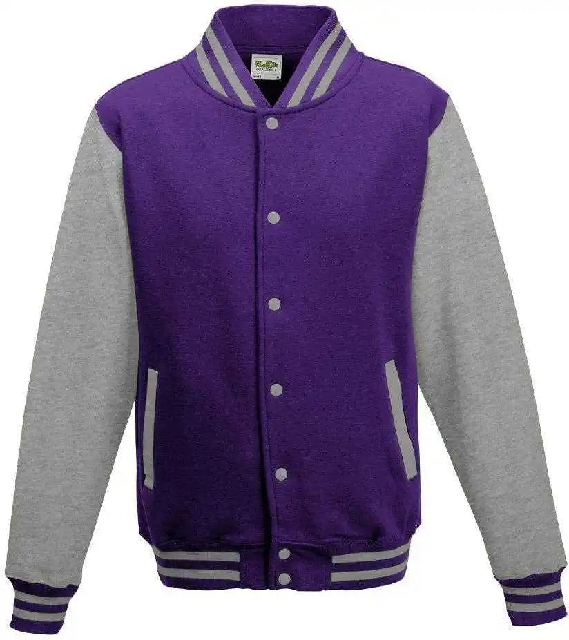 Just Hoods Jha043 Letterman Jacket - Purple Heather Gray