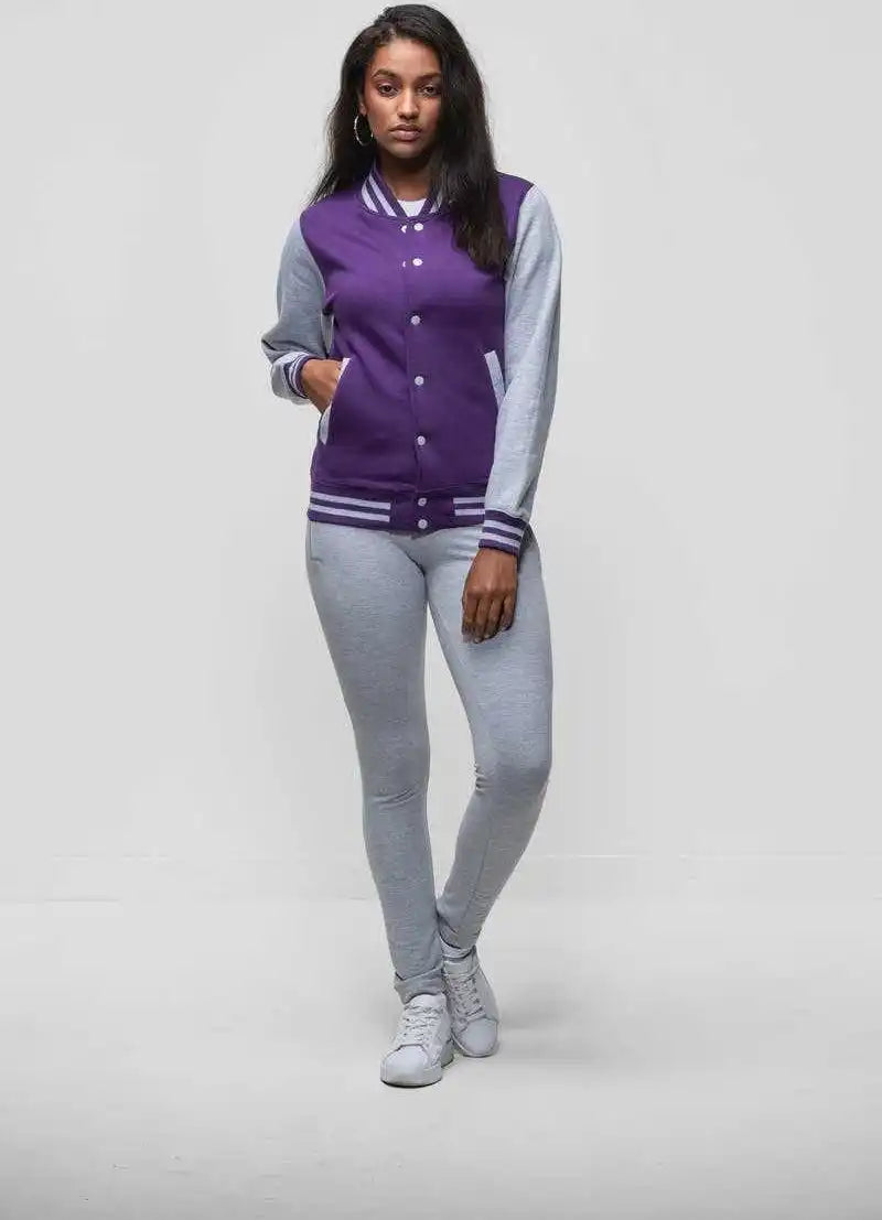 Just Hoods Jha043 Letterman Jacket - Purple Heather Gray