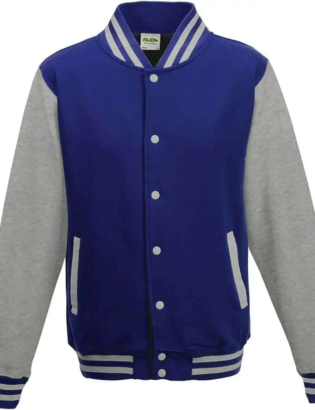 Just Hoods Jha043 Letterman Jacket Royal Blue Heather Gray
