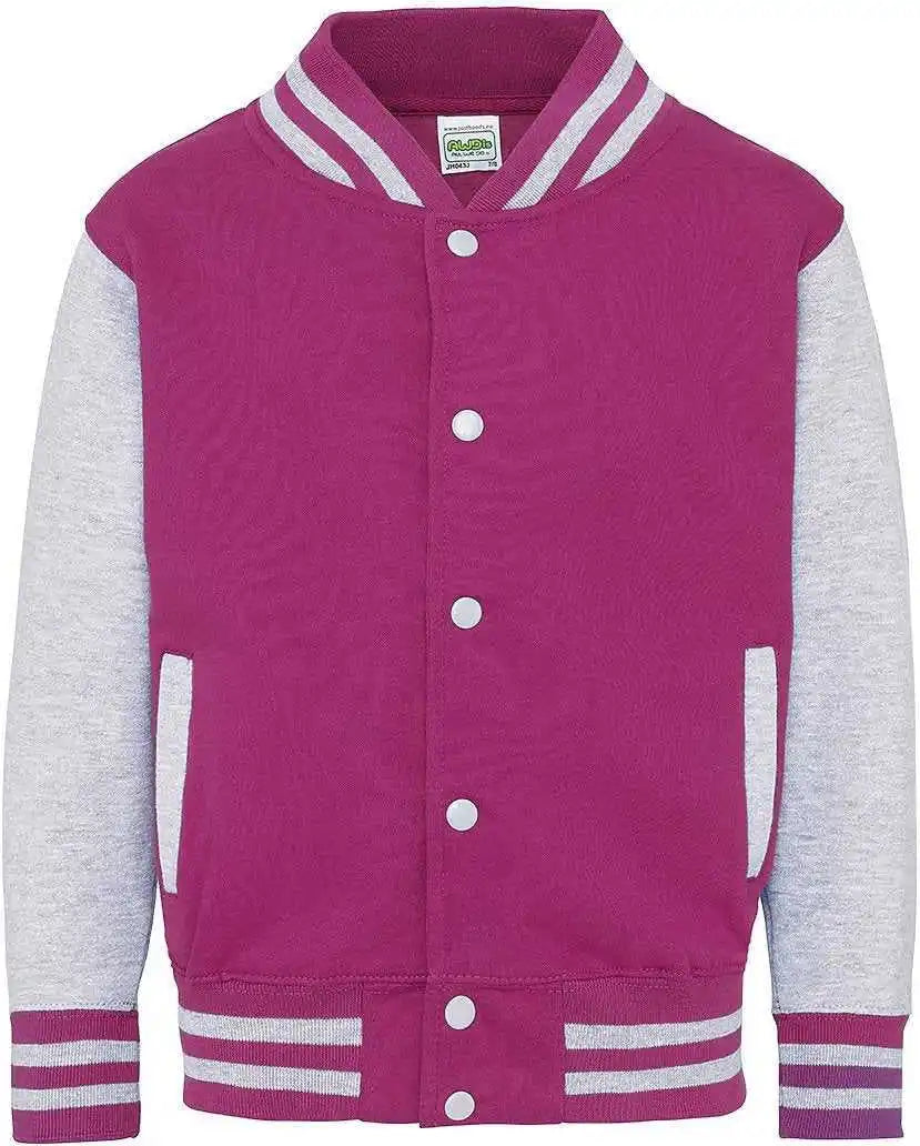 Just Hoods Jhy043 Youth Letterman Jacket - Hot Pink Heather Gray