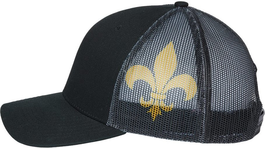 Kati S700m Printed Mesh Trucker Cap - Black Fleur De Lis - one Size Fits Most