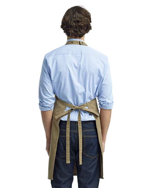 Khaki Cotton Chino Bib Apron with Pocket - RP132