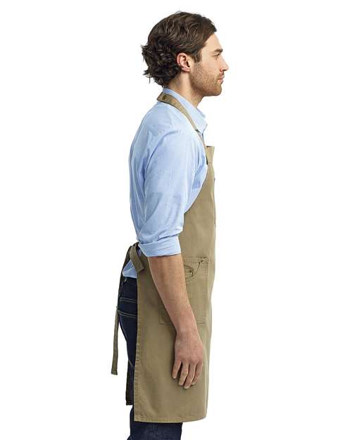 Khaki Cotton Chino Bib Apron with Pocket - RP132