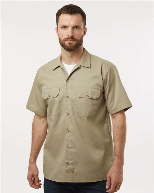 Khaki Short Sleeve Work Shirt - Tall Sizes - 2574T