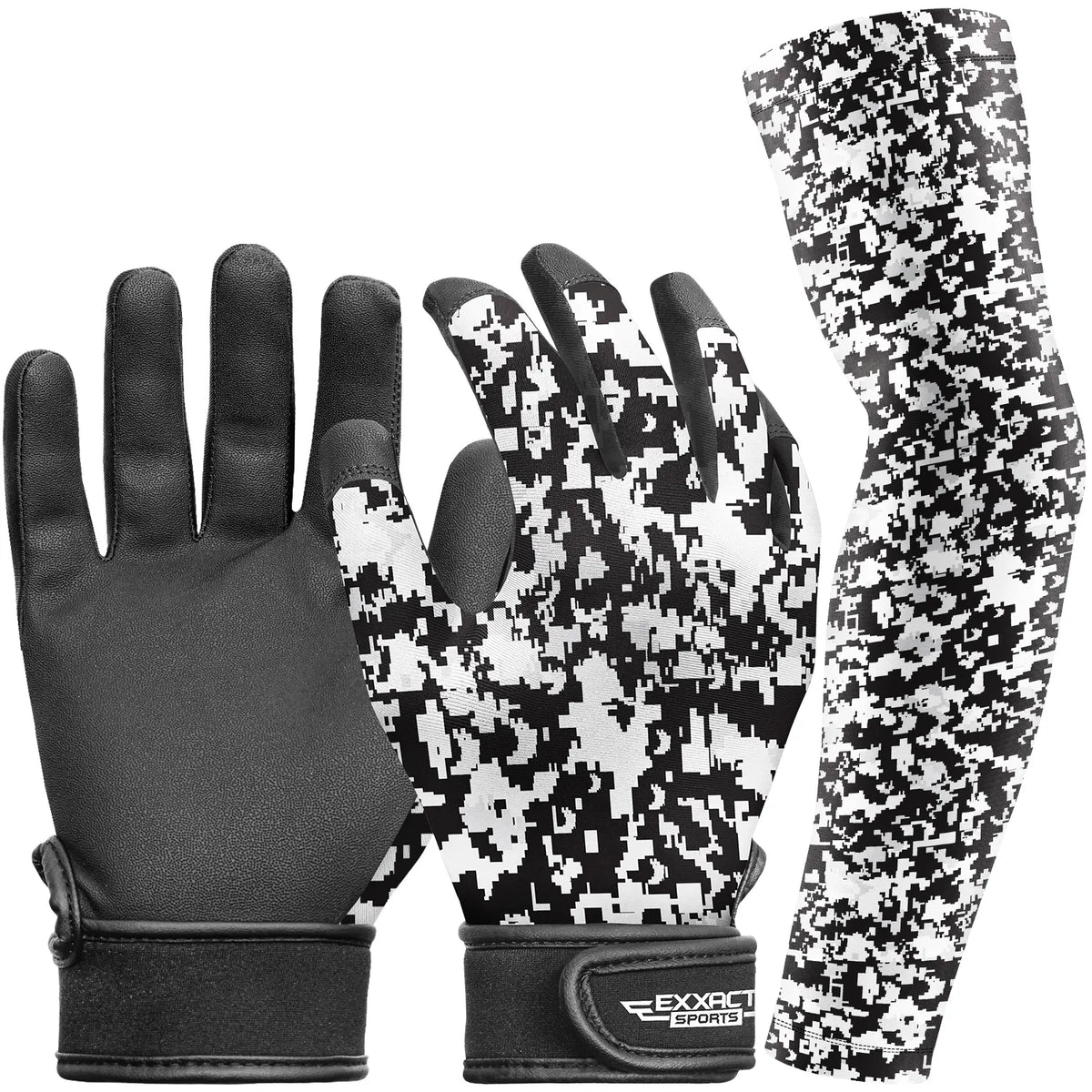 Kids Baseball Batting Gloves with Arm Sleeve (black/white Camo)