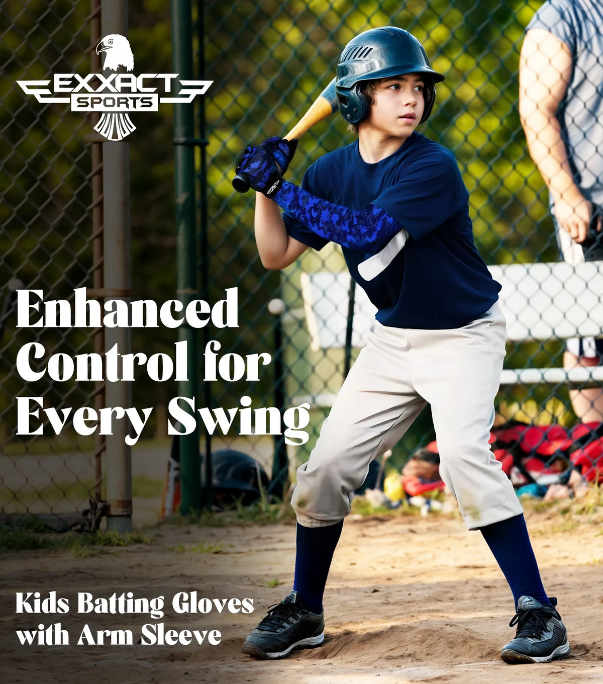 Kids Baseball Batting Gloves with Arm Sleeve (blue Camo)