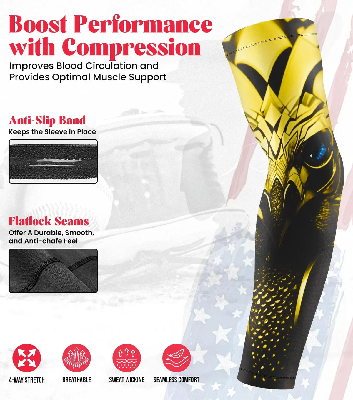 Kids Baseball Batting Gloves with Arm Sleeve (eagle)
