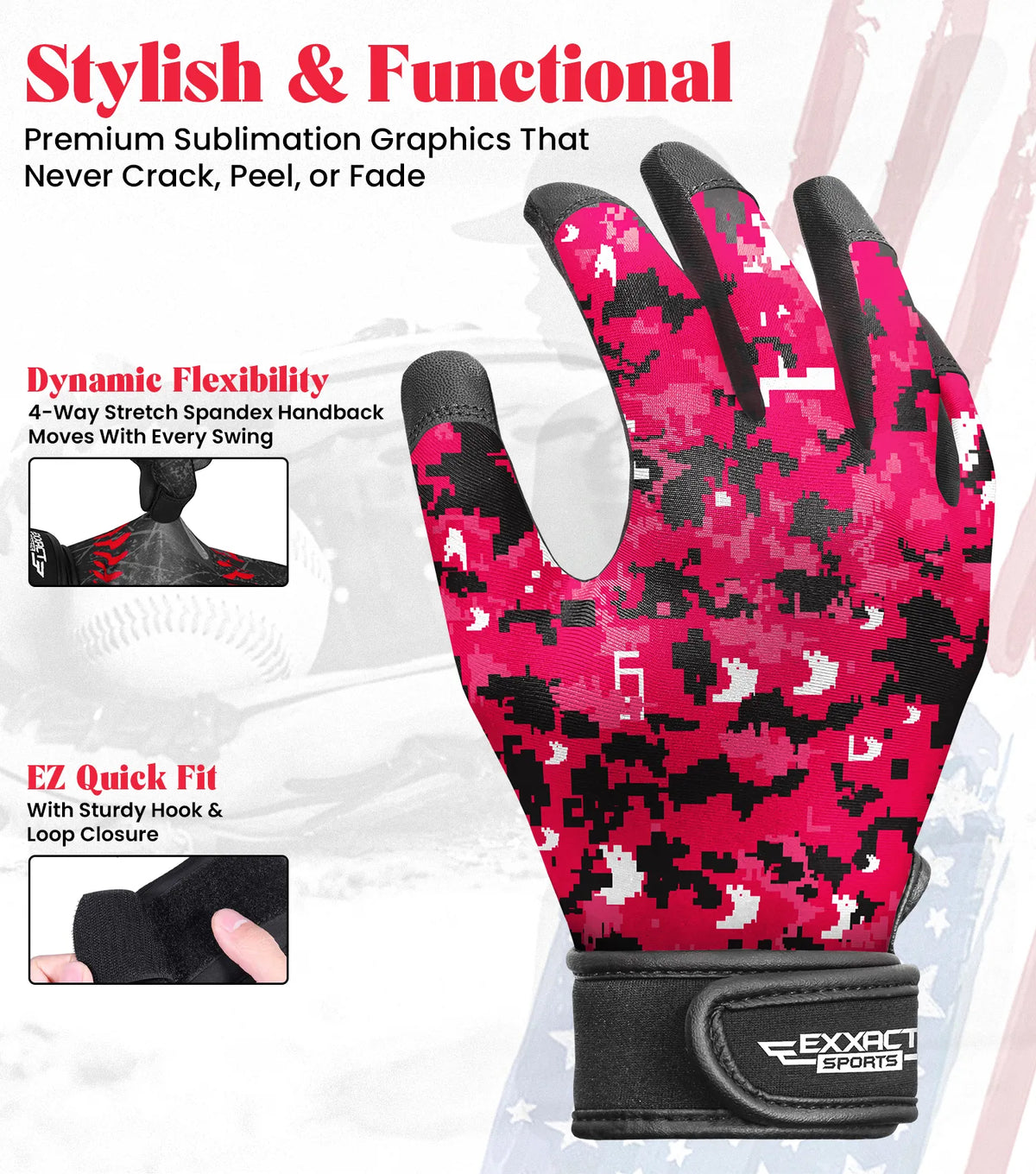 Kids Baseball Batting Gloves with Arm Sleeve (pink Camo)