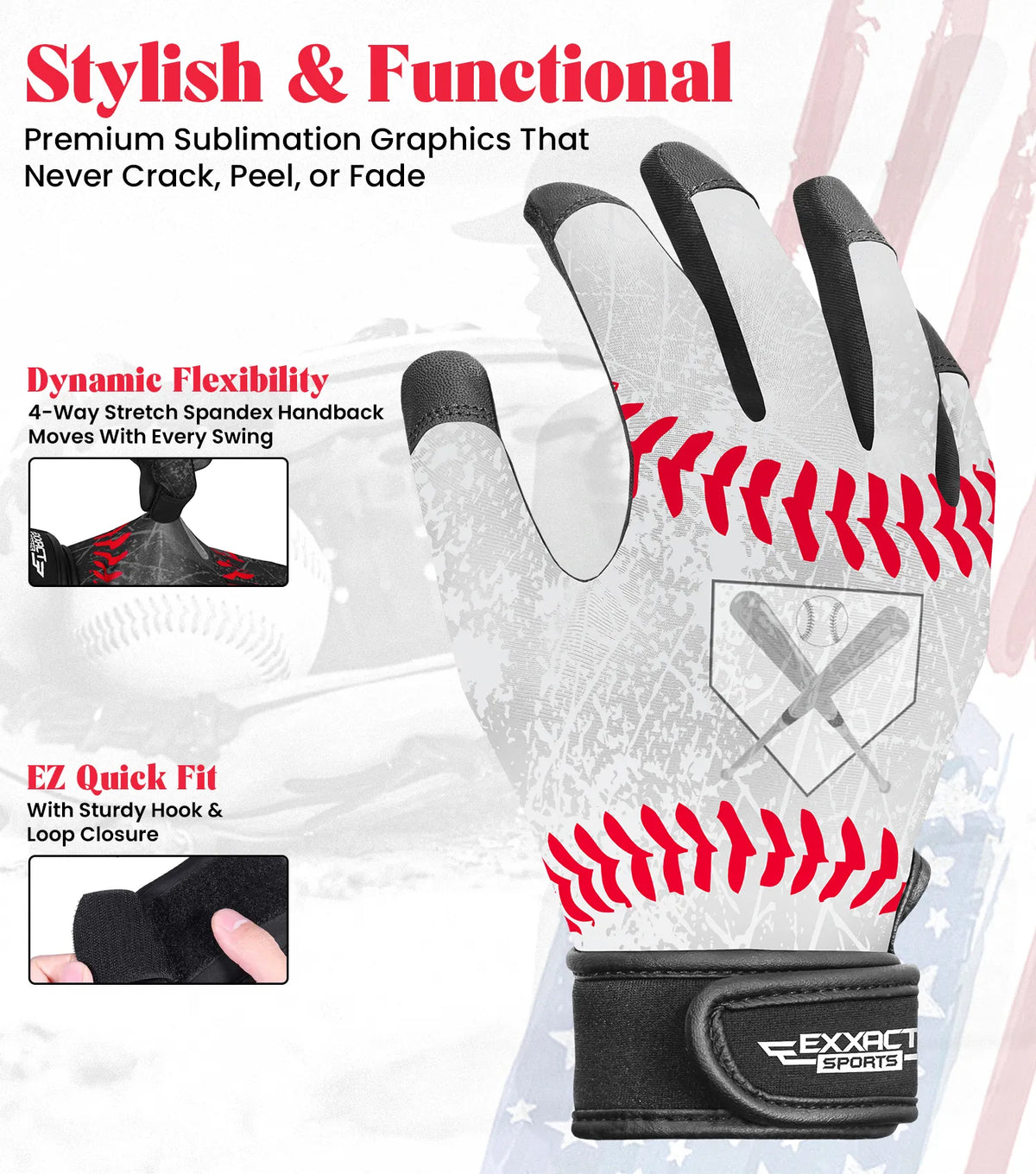 Kids Baseball Batting Gloves with Arm Sleeve (white)