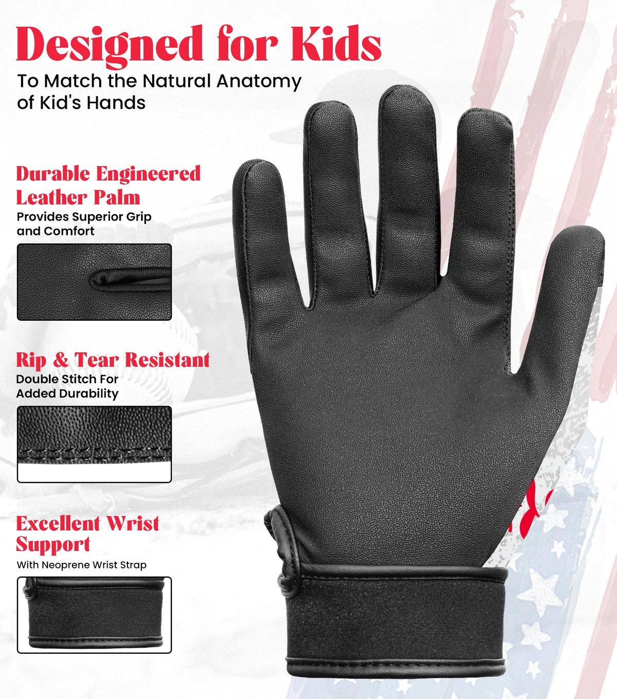 Kids Baseball Batting Gloves with Arm Sleeve (white)