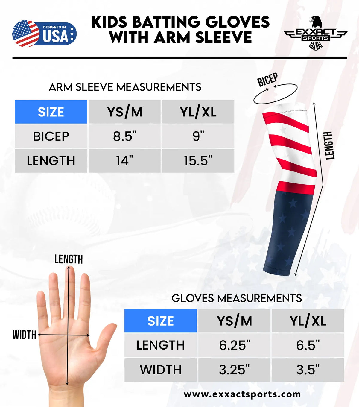 Kids Baseball Batting Gloves with Arm Sleeve (white)