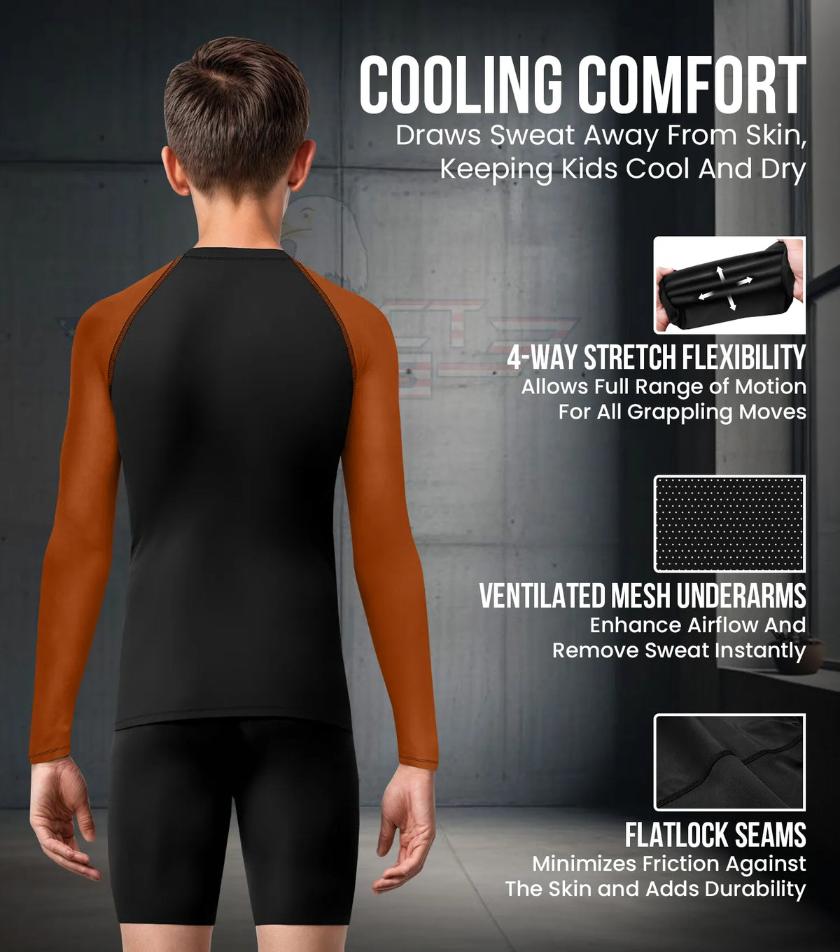 Kids Brown Bjj Rash Guard Long Sleeve