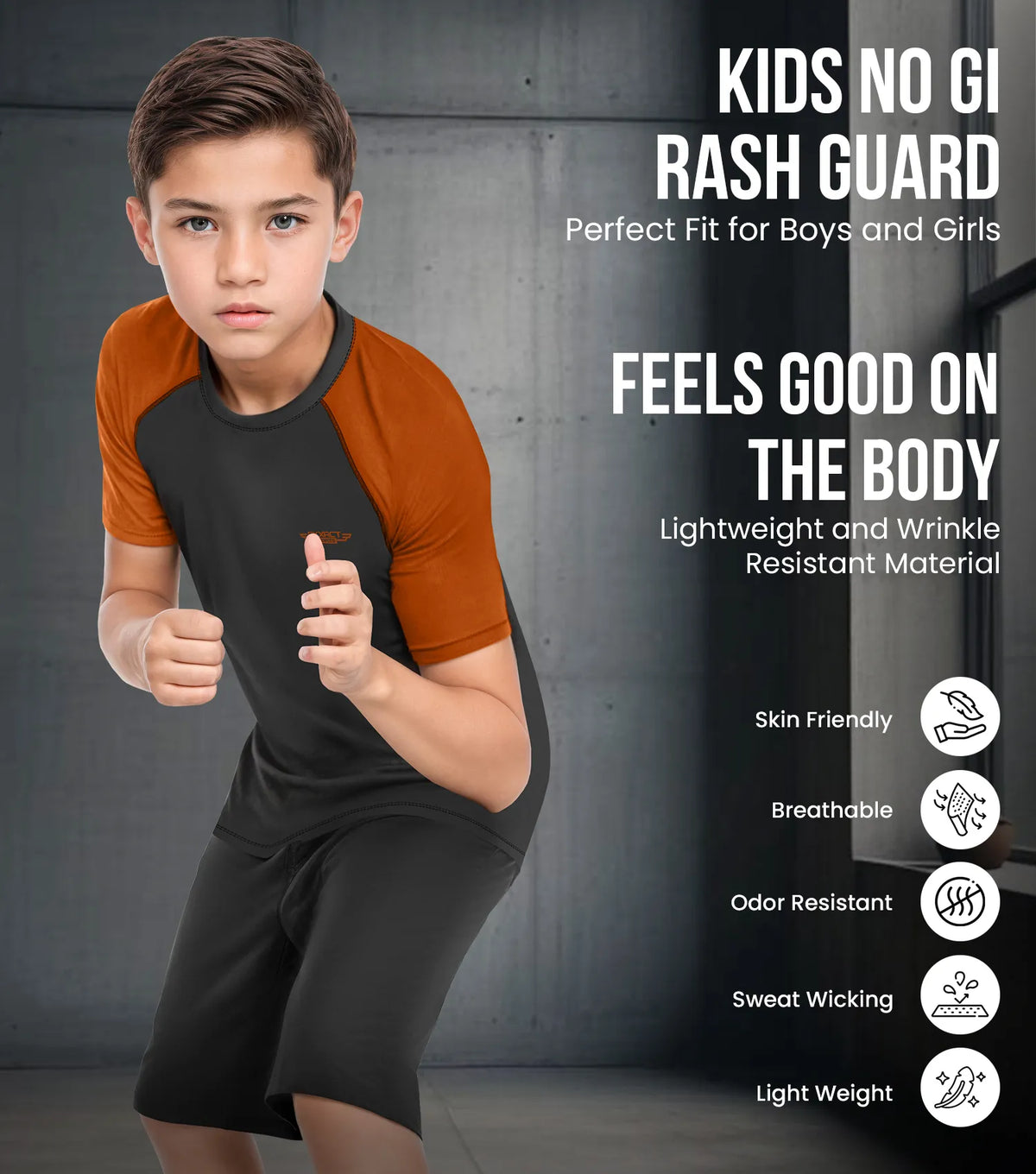 Kids Brown Bjj Rash Guard Short Sleeve