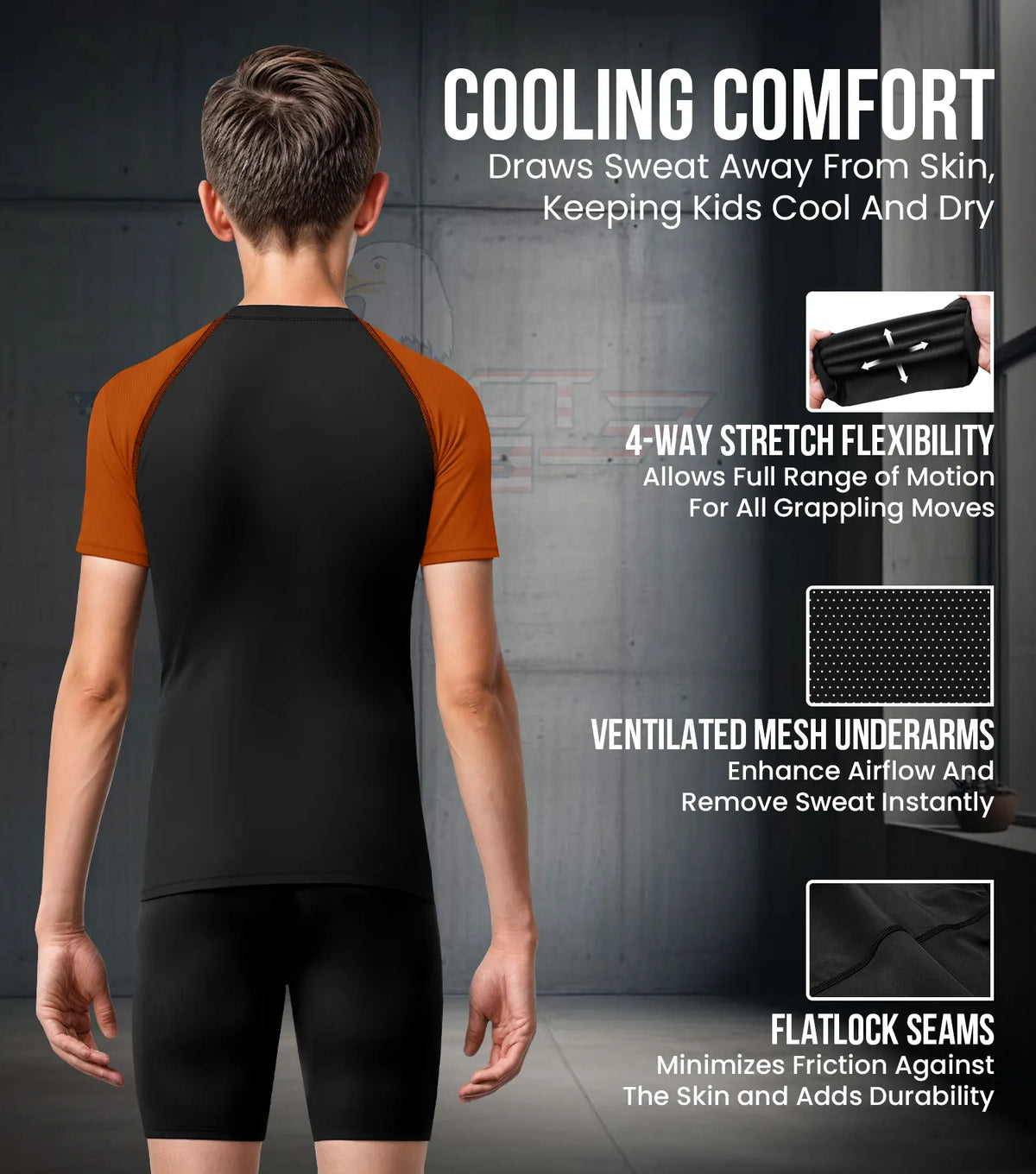 Kids Brown Bjj Rash Guard Short Sleeve