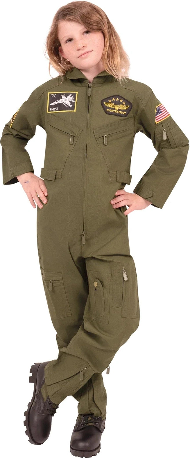 Kid’s Flight Coverall with Patches - Olive Drab