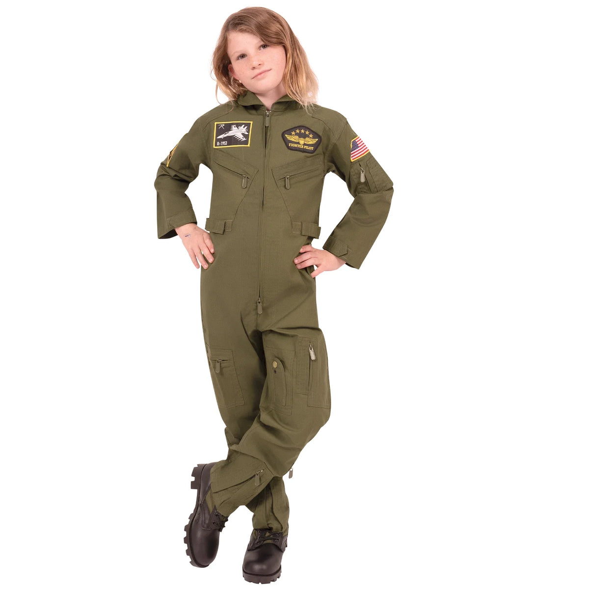 Kid’s Flight Coverall with Patches - Olive Drab