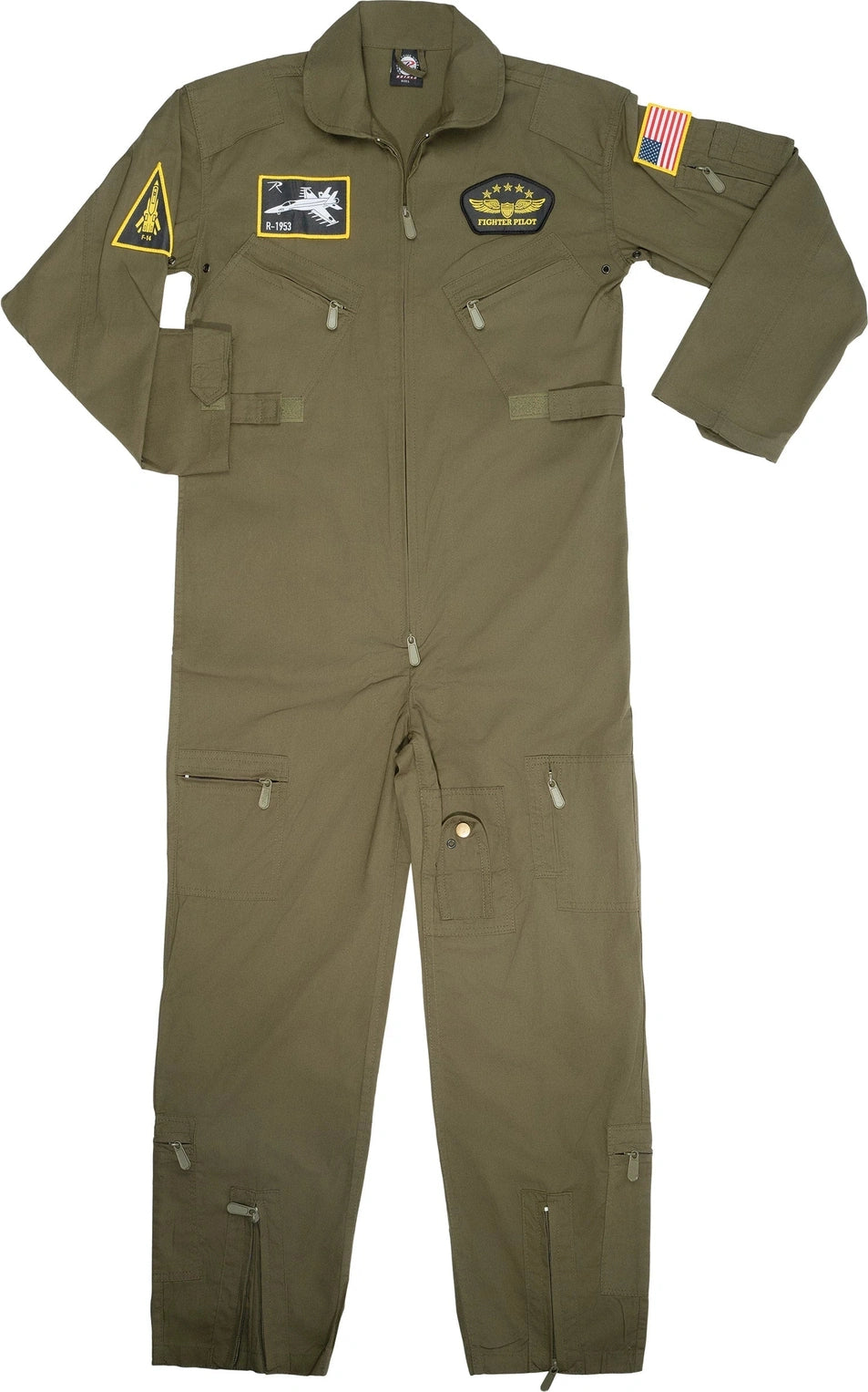 Kid’s Flight Coverall with Patches - Olive Drab - s