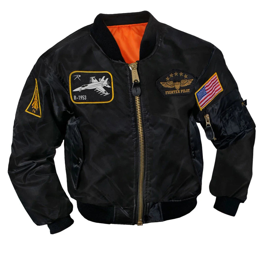 Kids Flight Jacket with Patches - Black / s