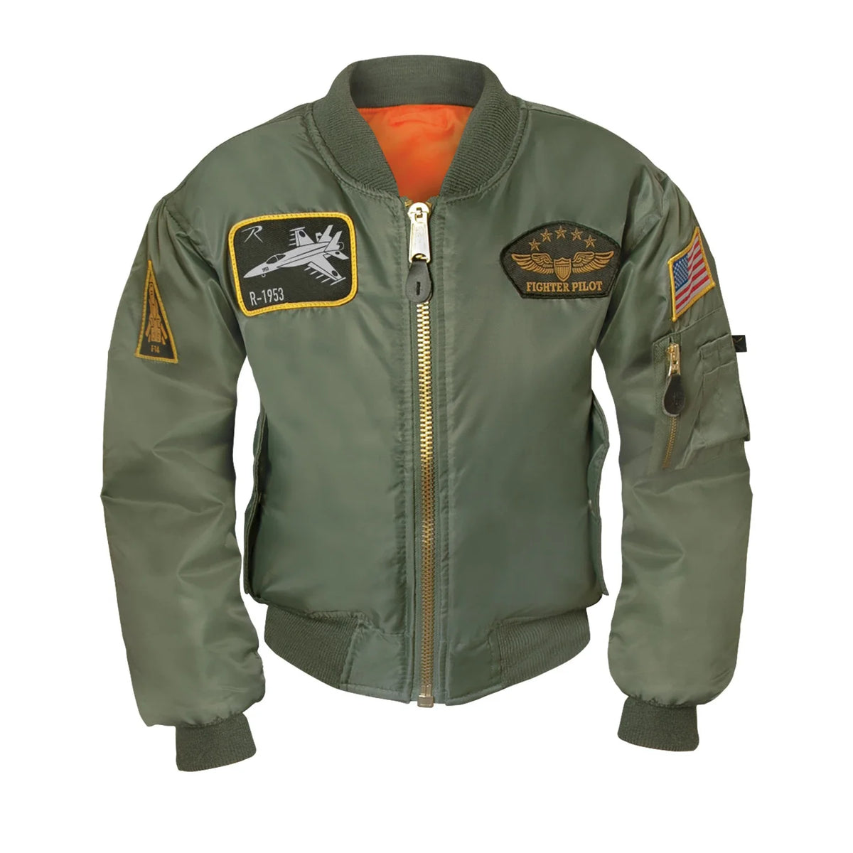 Kids Flight Jacket with Patches - Sage Green / s