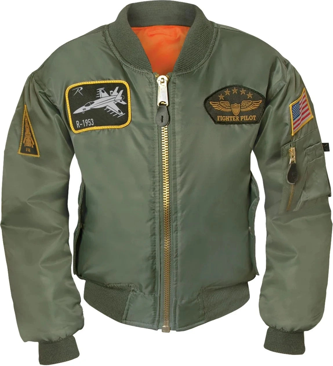 Kids Flight Jacket with Patches - Sage Green / s