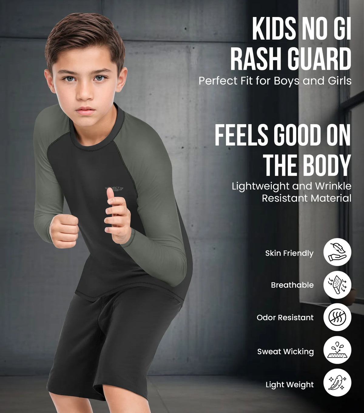 Kids Gray Bjj Rash Guard Long Sleeve