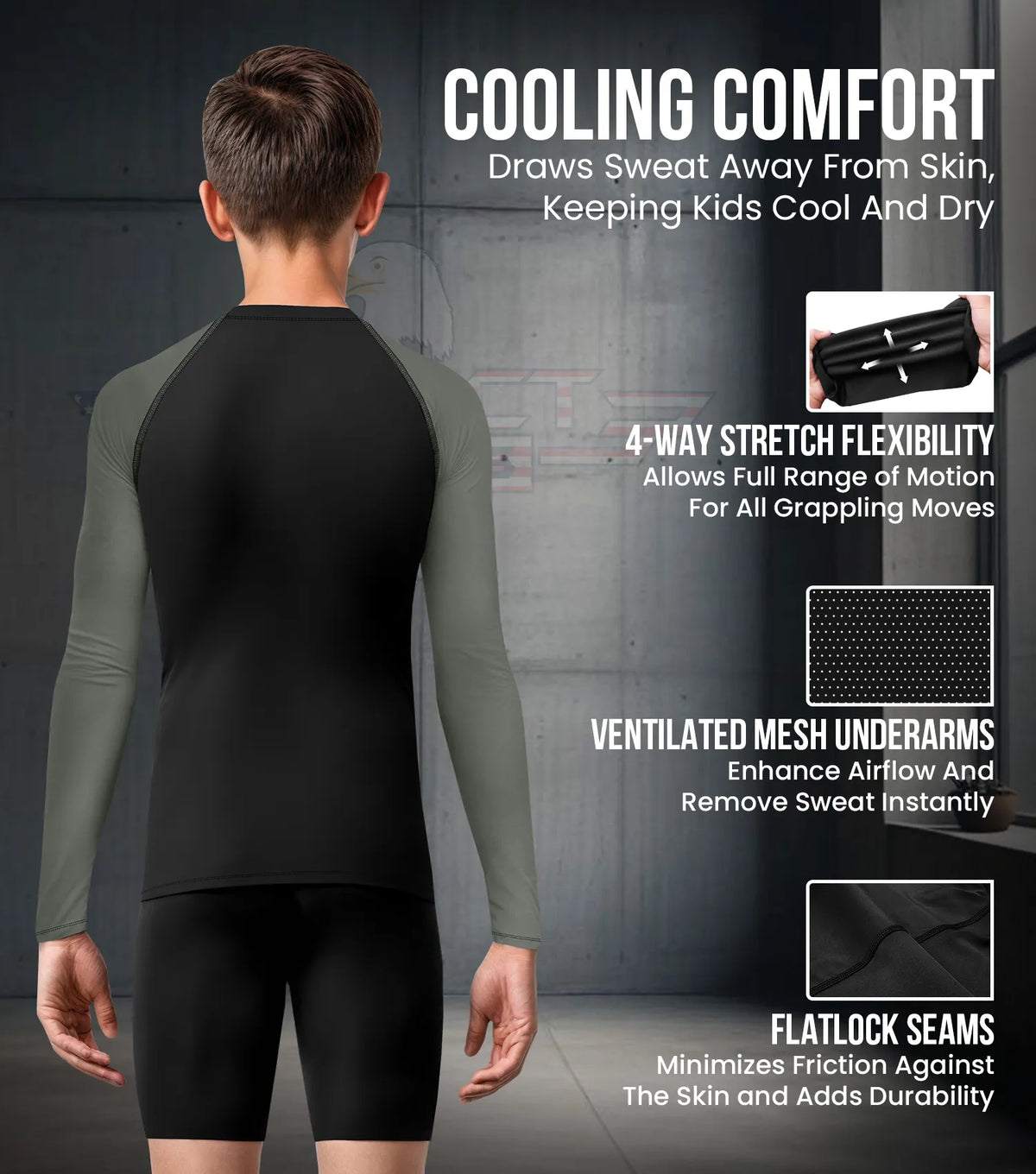 Kids Gray Bjj Rash Guard Long Sleeve