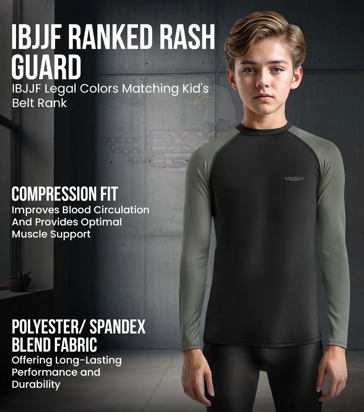 Kids Gray Bjj Rash Guard Long Sleeve