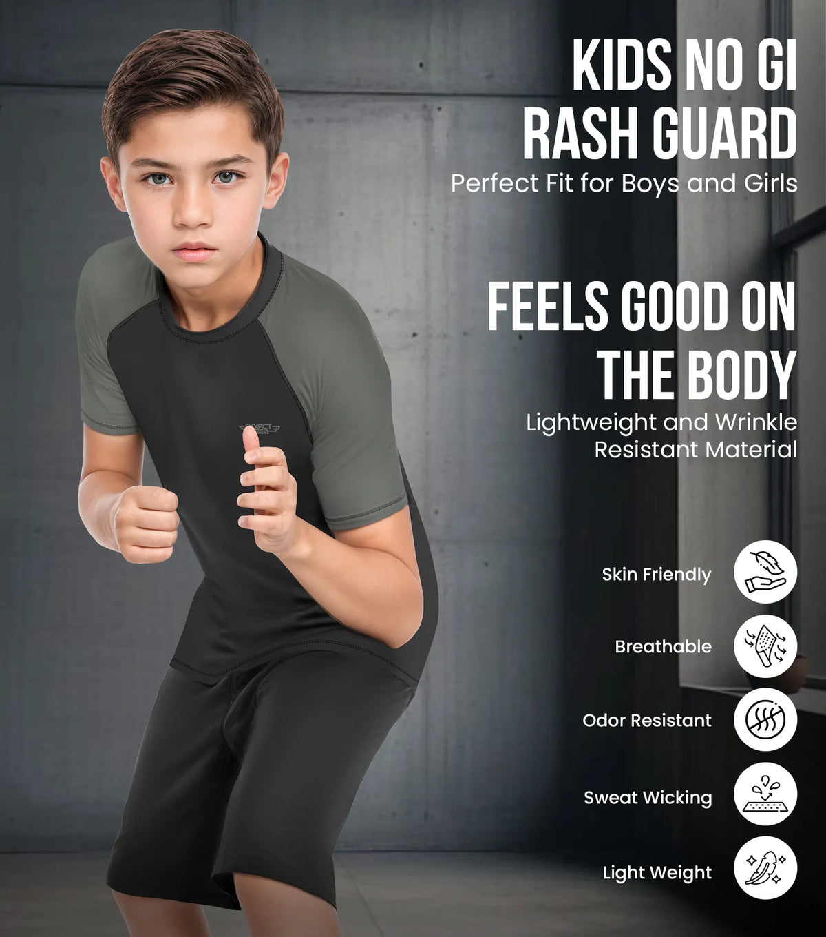 Kids Gray Bjj Rash Guard Short Sleeve