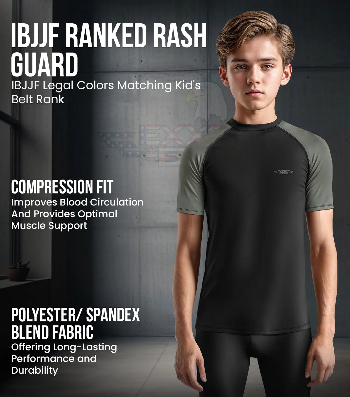 Kids Gray Bjj Rash Guard Short Sleeve