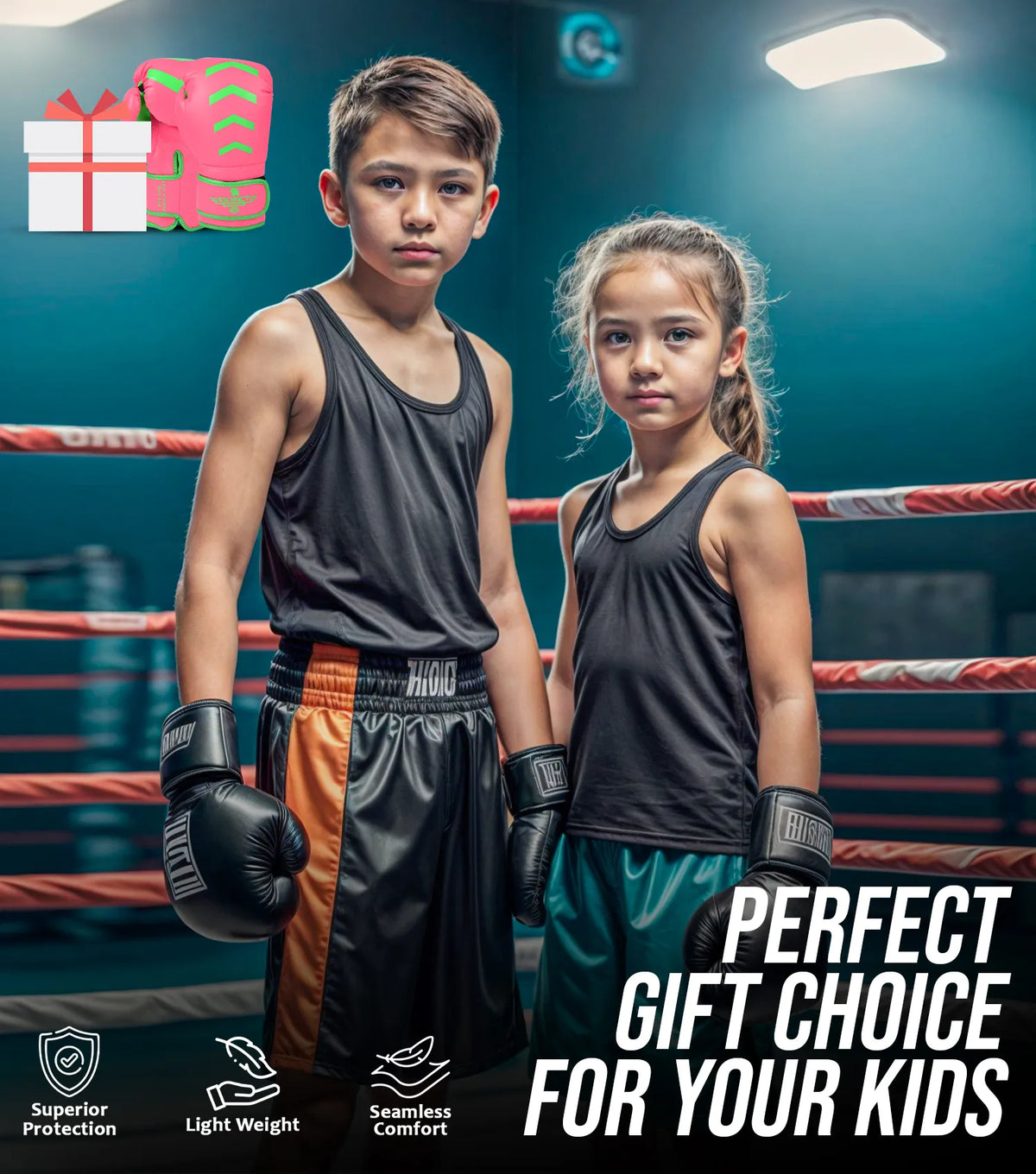 Kids Knockout Boxing Gloves with Padded Protection (pink/green)