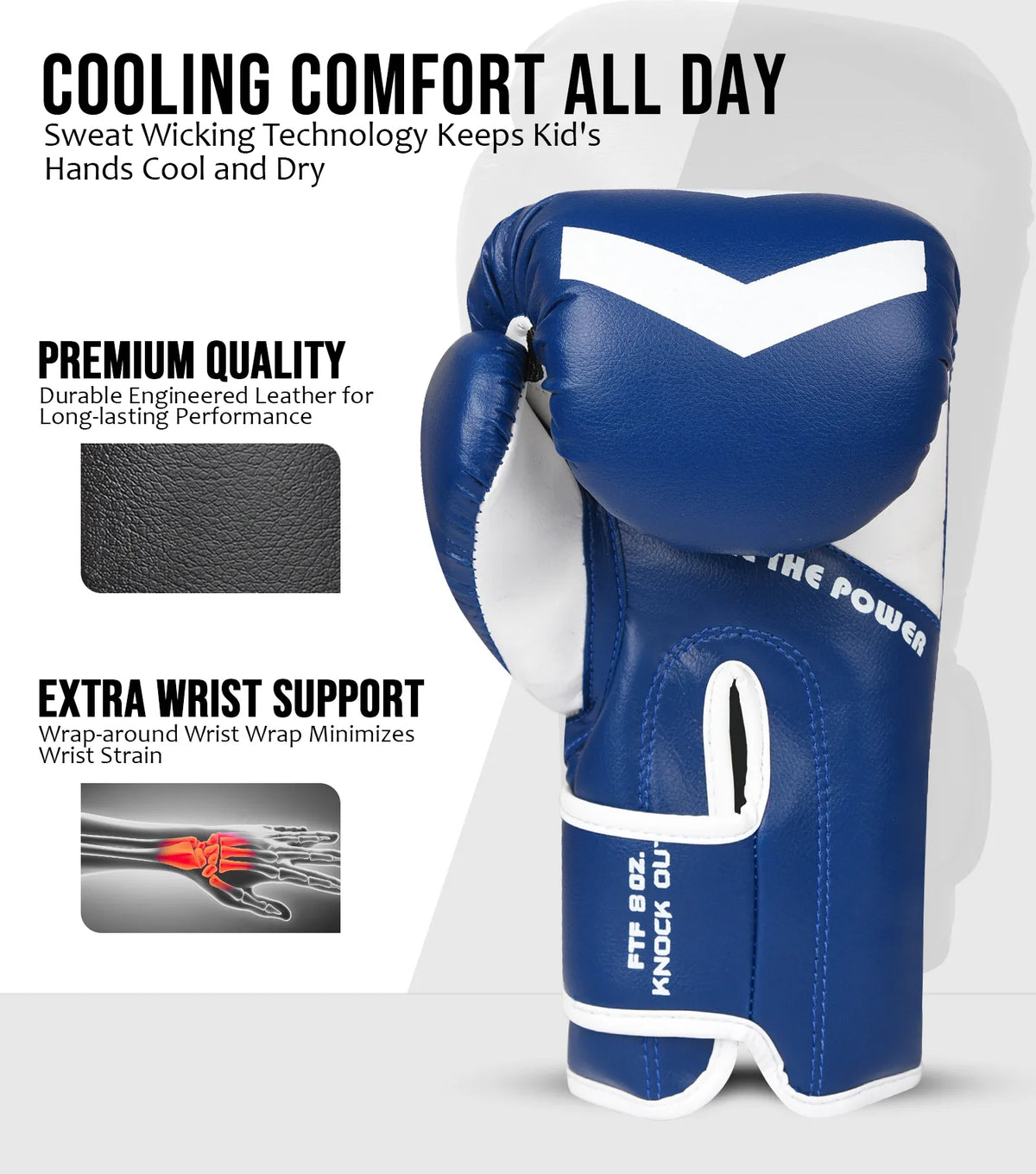 Kids Knockout Boxing Gloves with Padded Protection (royal Blue/white)