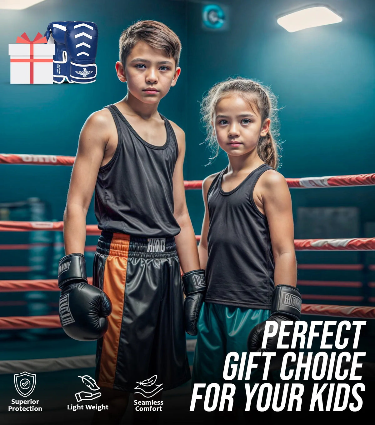 Kids Knockout Boxing Gloves with Padded Protection (royal Blue/white)