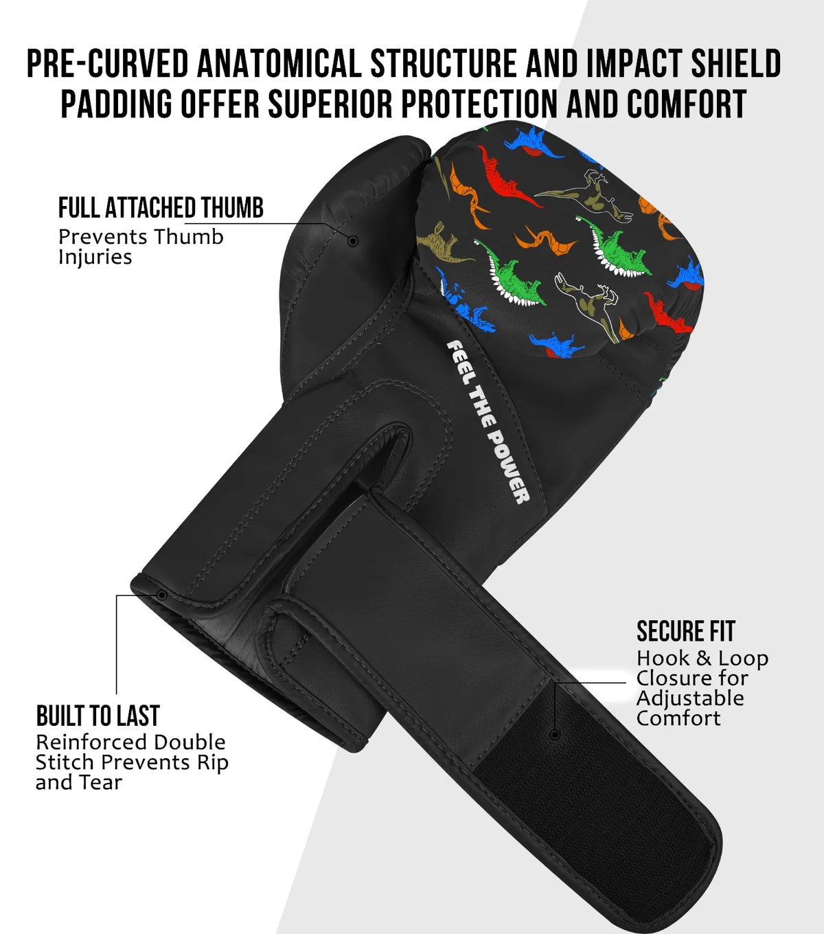 Kids Printed Knockout Boxing Gloves with Padded Protection (dinosaur)
