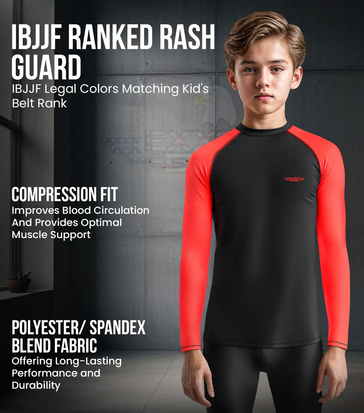 Kids Red Bjj Rash Guard Long Sleeve