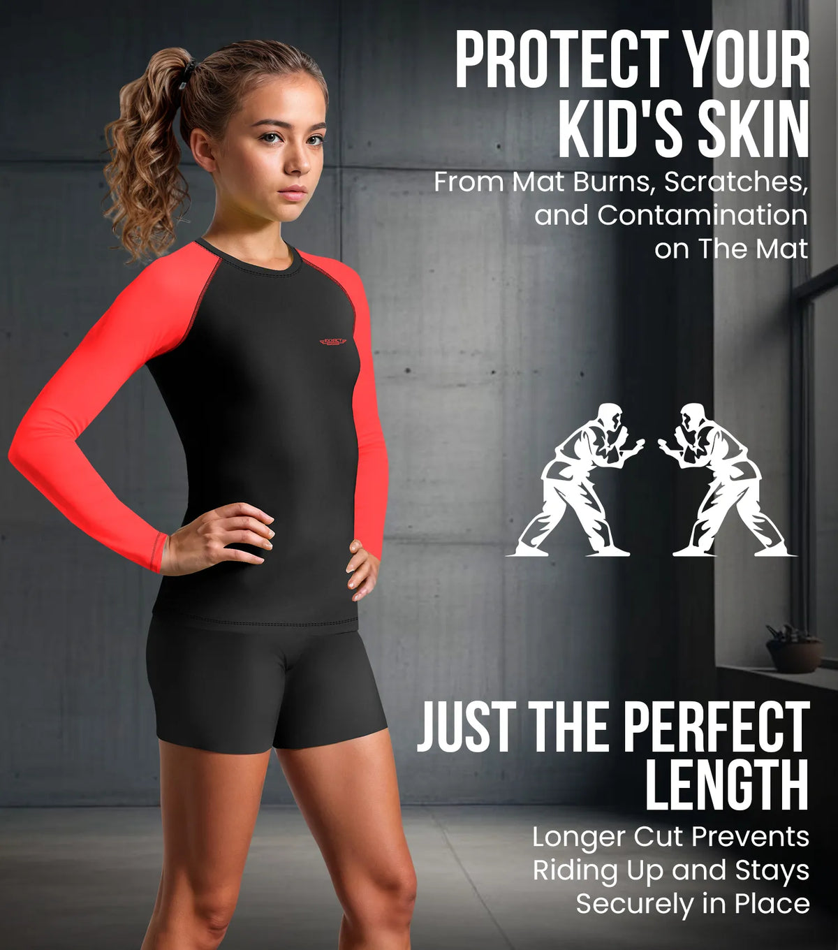Kids Red Bjj Rash Guard Long Sleeve