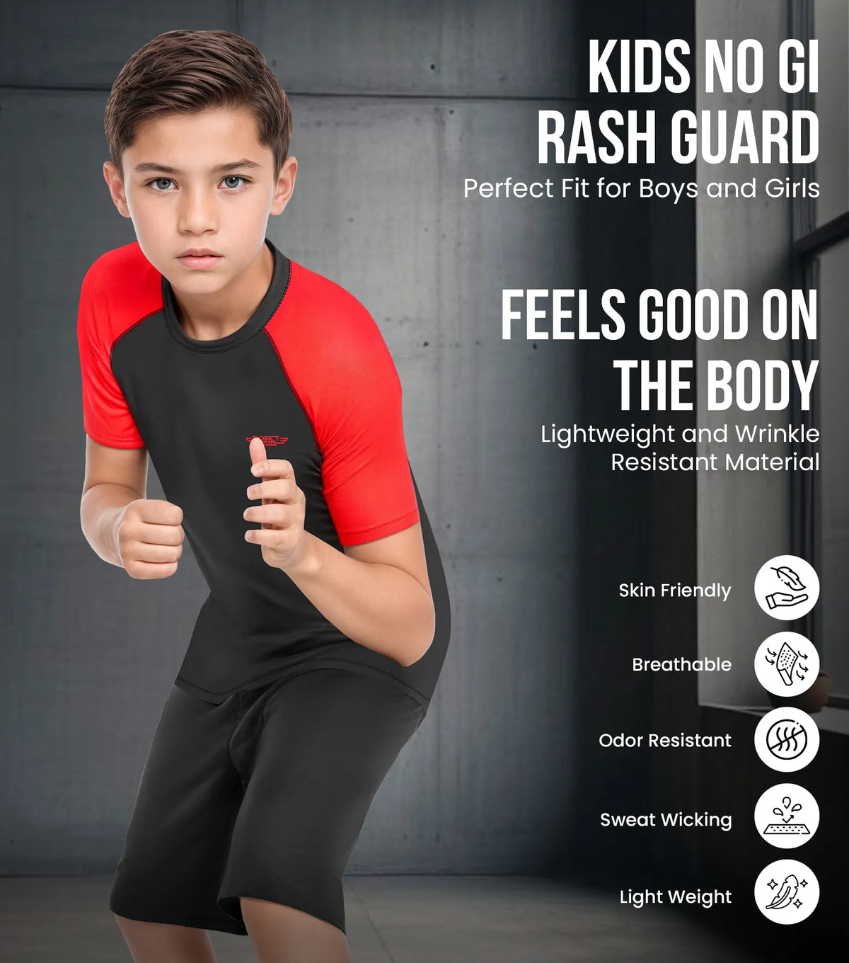 Kids Red Bjj Rash Guard Short Sleeve