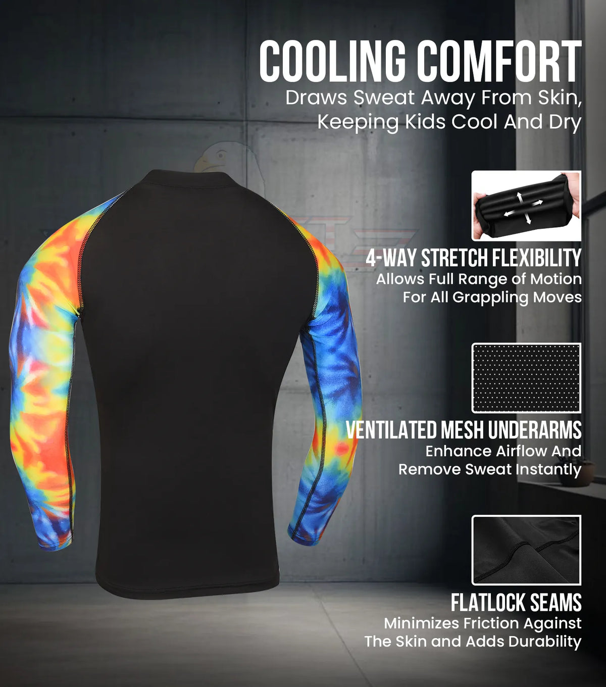 Kids Tie Dye Bjj Rash Guard Long Sleeve