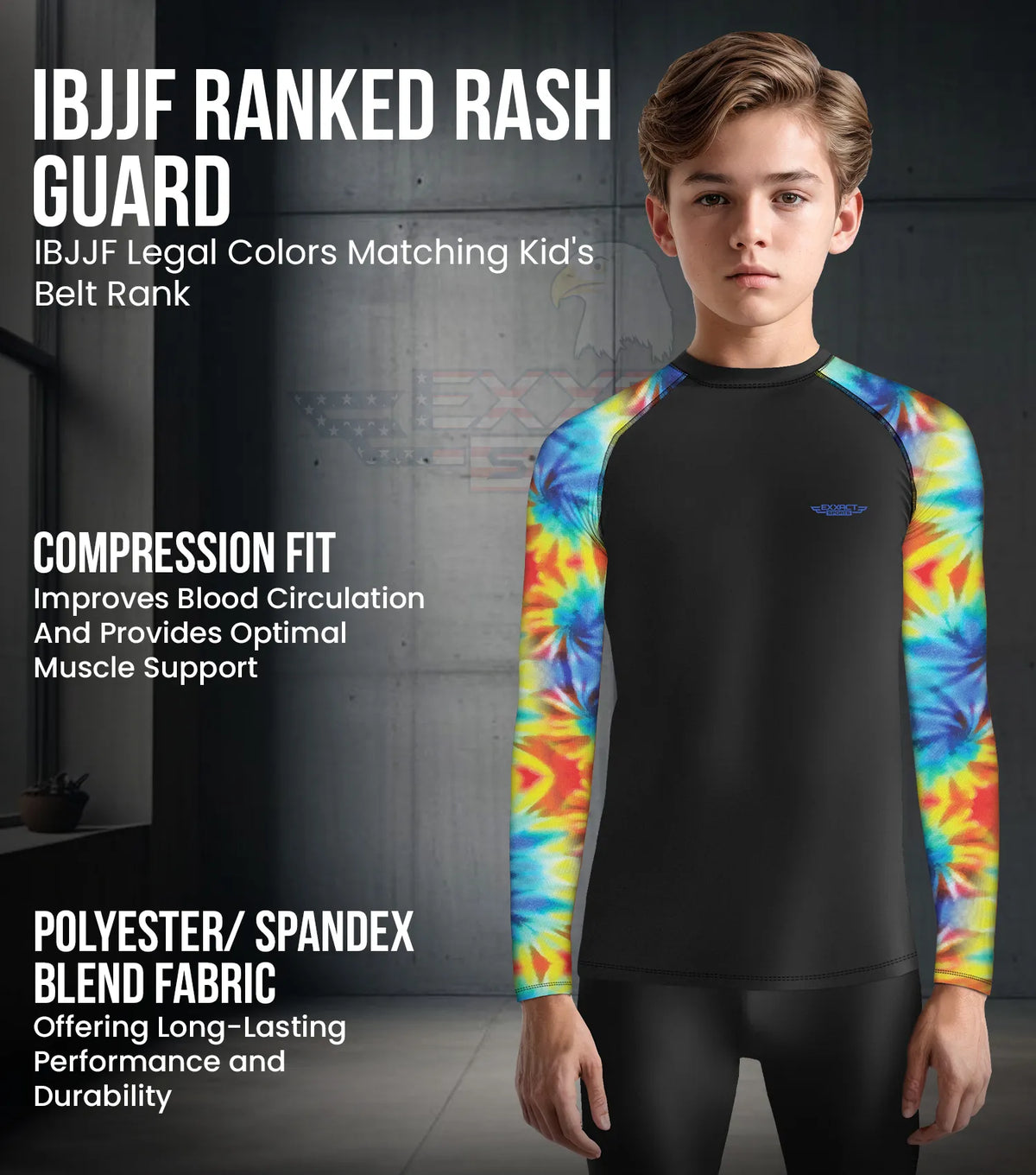 Kids Tie Dye Bjj Rash Guard Long Sleeve