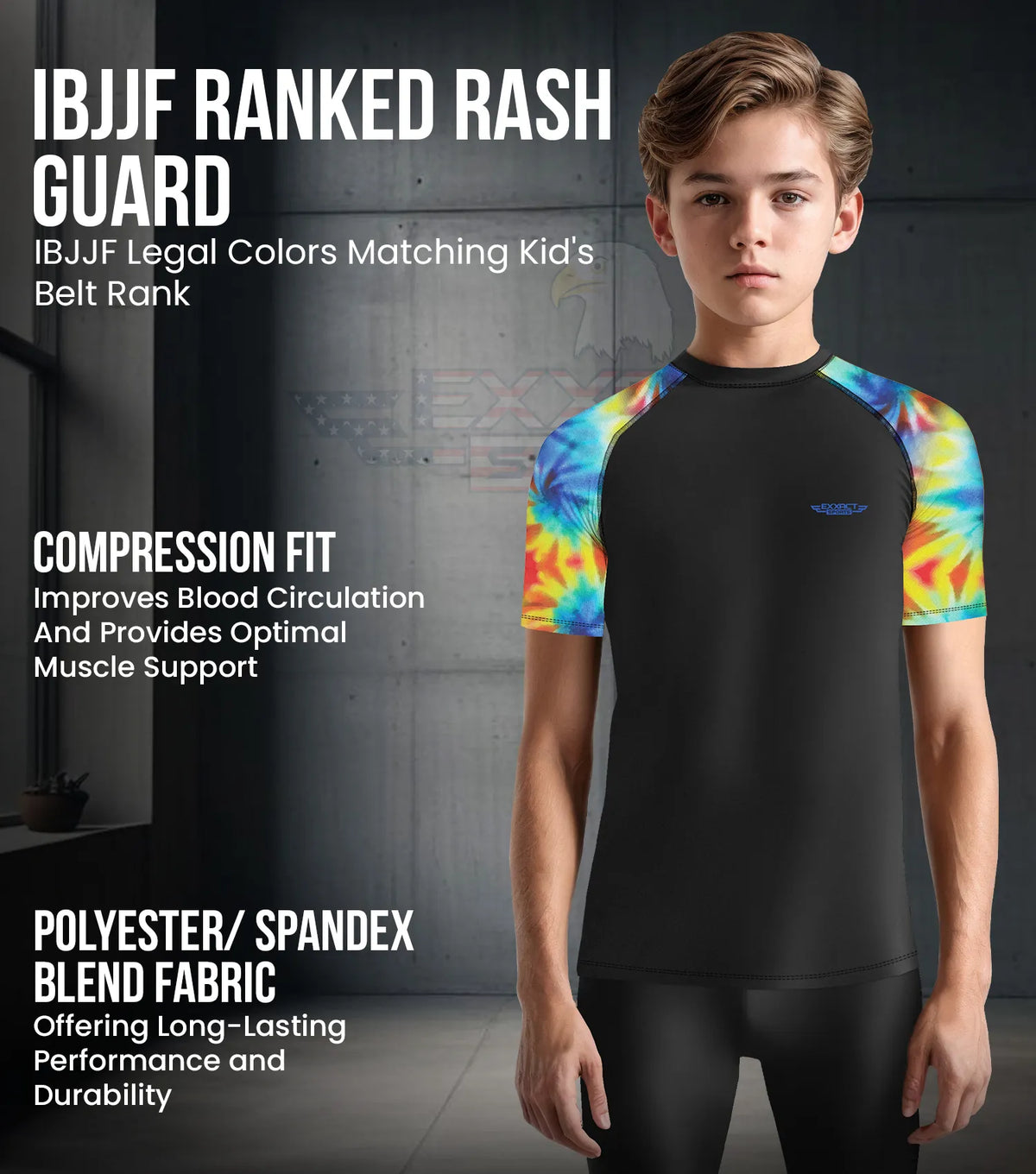 Kids Tie Dye Bjj Rash Guard Short Sleeve