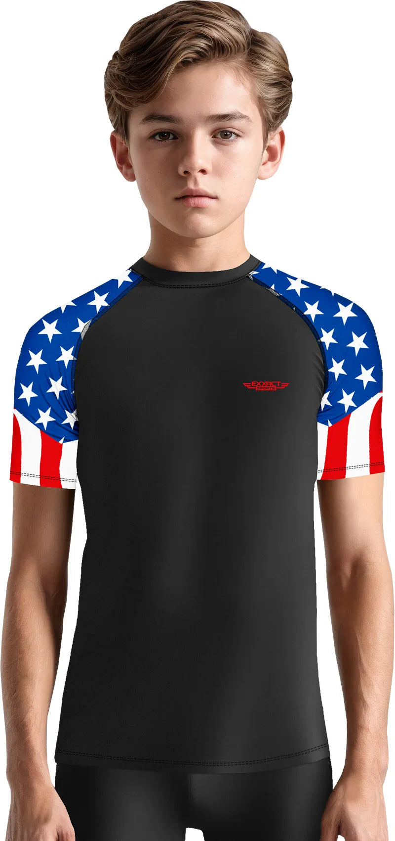 Kids Usa Flag Bjj Rash Guard Short Sleeve
